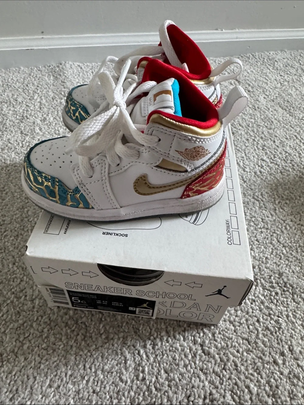 Jordan Kids White Gold Multicolor High-Top Sneakers